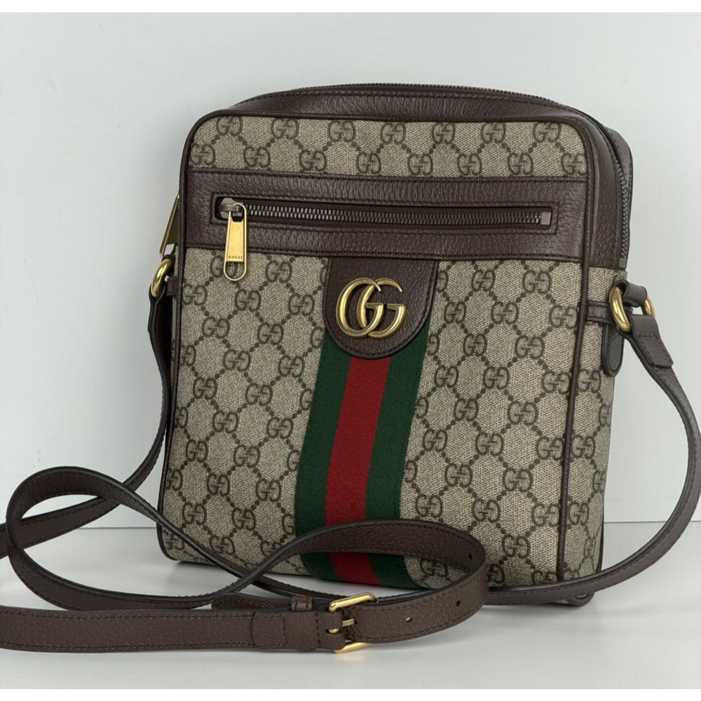 Gucci Ophidia GG Supreme Small Messenger Bag in Beige and Ebony Canvas S18